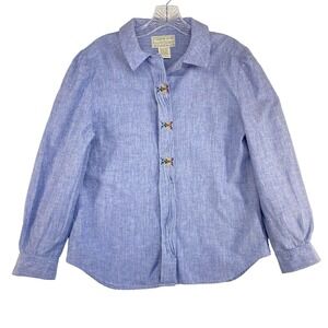 Vintage Country Road Shirt Top Women 8 Blue Embroidered Prairie Retro Cottage